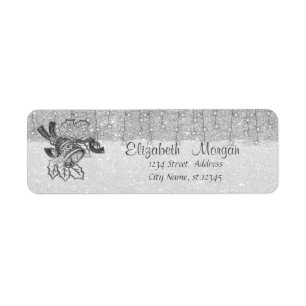 Étiquette Cloche de Noël élégante, paillettes argentées