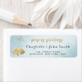 Étiquette Cloches de Noël Bleu doré Joyeuses Fêtes (En situation)