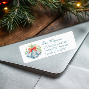 Étiquette Cloches en argent bleu gris rouge arc Noël réponse