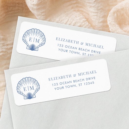 Étiquette Coastal Blue Monogram Wedding Return Address