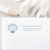 Étiquette Coastal Blue Monogram Wedding Return Address (En situation)