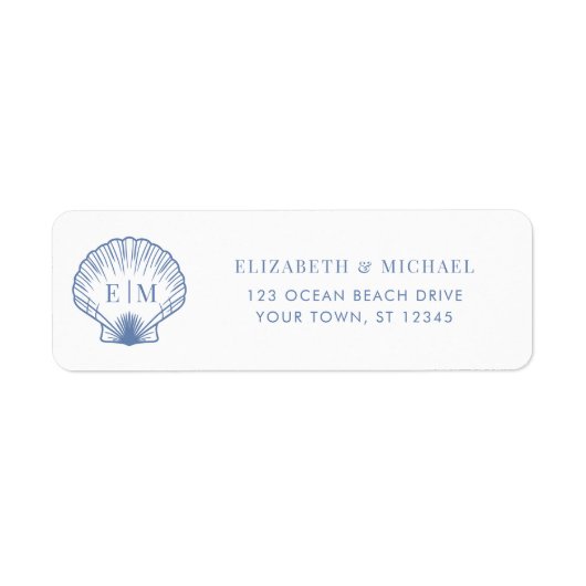 Étiquette Coastal Blue Monogram Wedding Return Address (Devant)