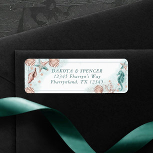 Étiquette Coastal Chic Teal and Coral Reef Wedding Address