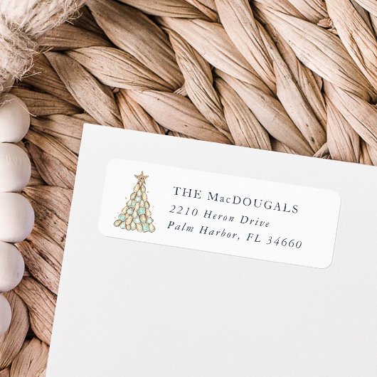 Étiquette Coastal Oyster Christmas Tree Return Address