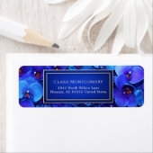 Étiquette Cobalt Blue Gilded Botanical Orchid Return Address (En situation)