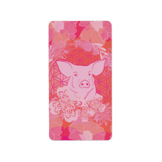 Étiquette cochon,fleur de vie, bleu, mandala,zen,chakra,moti