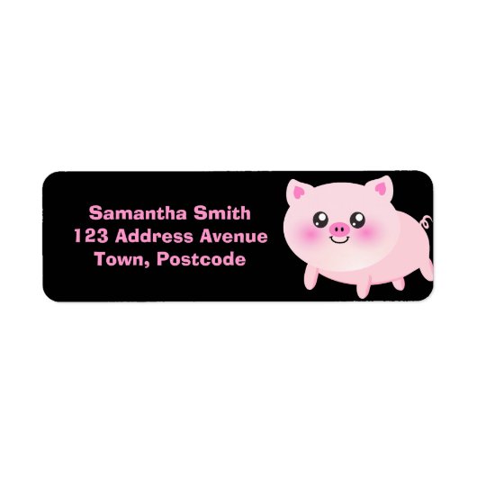 Étiquette Cochon rose mignon sur noir (Devant)