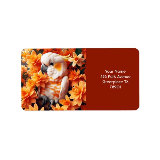 Étiquette Cockatoo Imaginaire blanc orange mignon (Devant)