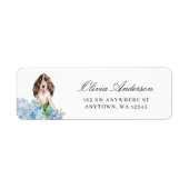 Étiquette Cocker Spaniel marron et blanc Hydrangea bleue (Devant)
