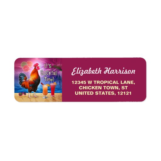 Étiquette Cocktail de poulet au coq amusantPlage tropicale M (Devant)