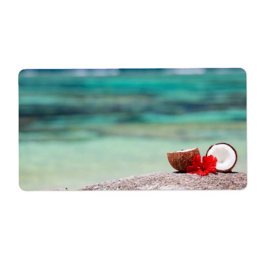 Étiquette Coco avec fleur tropicale sur la côte exotique (Devant)