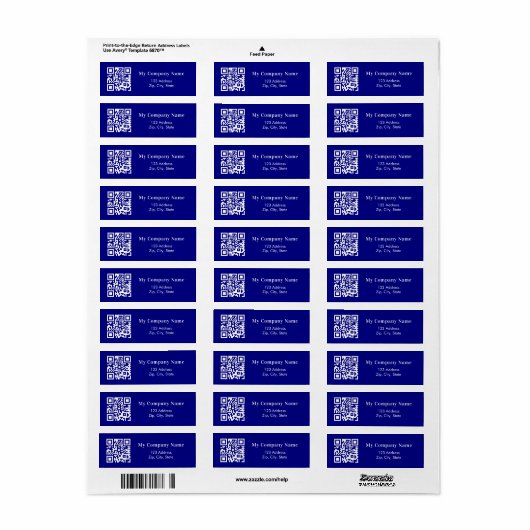 Étiquette Code QR bleu marine adresse de retour (Feuille entière)