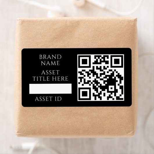 Étiquette Code QR d'inventaire noir | Code de produit commer (En situation)