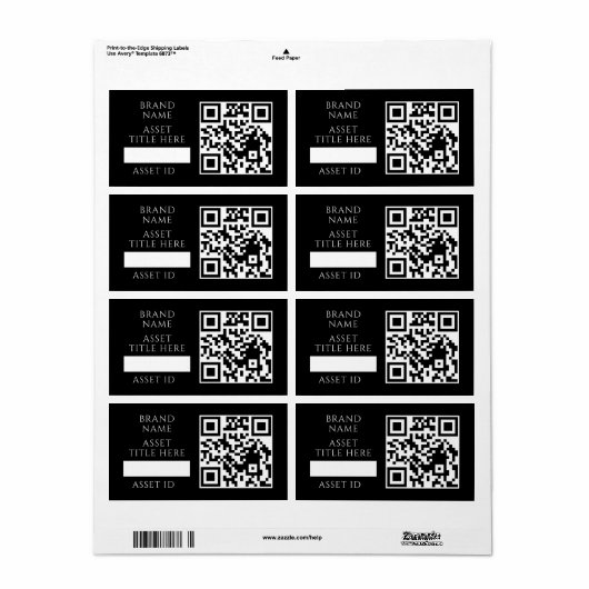 Étiquette Code QR d'inventaire noir | Code de produit commer (Feuille entière)