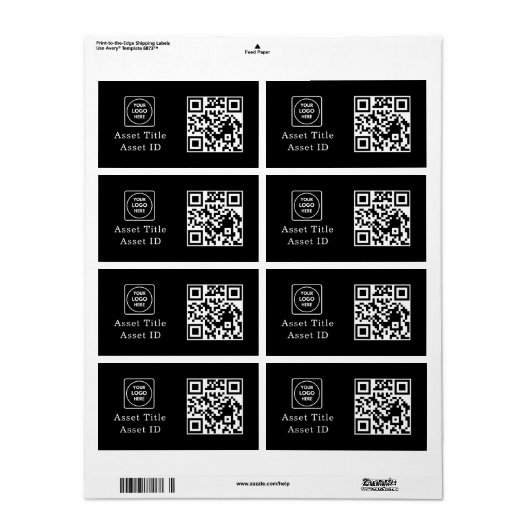 Étiquette Code QR d'inventaire noir | Code de produit commer (Feuille entière)