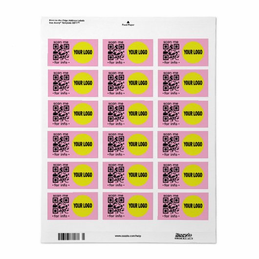 Étiquette Code QR éditable Logo Moderne Rose Noir Entreprise (Feuille entière)