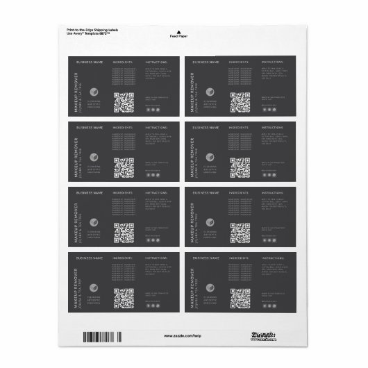 Étiquette Code QR gris moderne Wraparound Bottle Ingredient (Feuille entière)