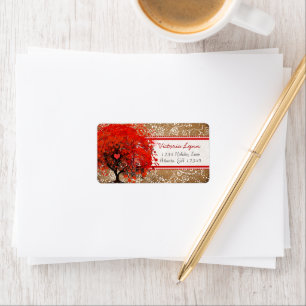 Étiquette Coeur blanc mignon Pointé Arbre rouge Pointe rose