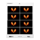 Étiquette Coeur de feu ange avec ailes (Feuille entière)