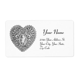 Étiquette COEUR DE LACE CUPID, noir et blanc