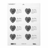 Étiquette COEUR DE LACE CUPID, noir et blanc (Feuille entière)