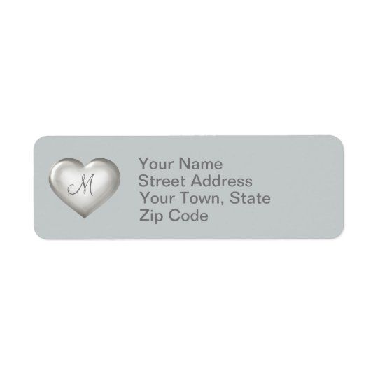 Étiquette Coeur en verre argenté de monogramme