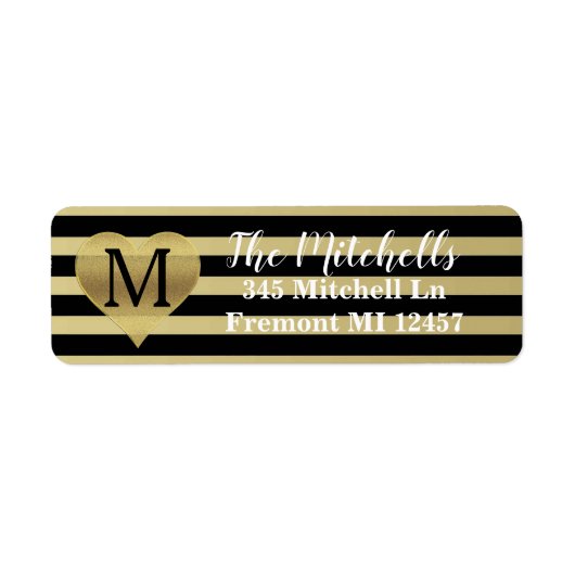 Étiquette Coeur et rayures monogrammes (Devant)
