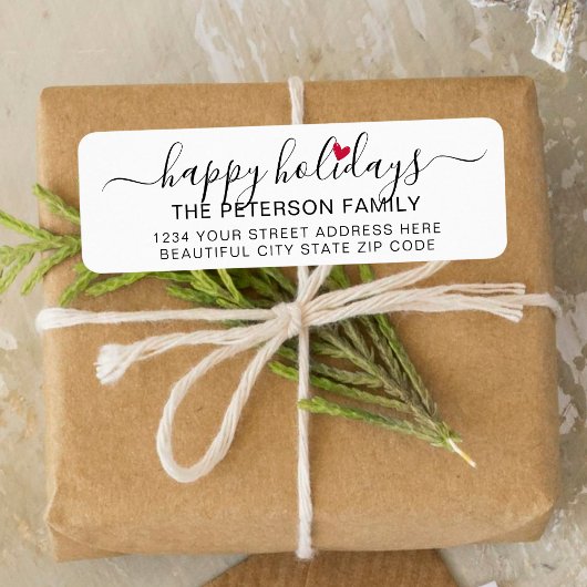 Étiquette Coeur mignon Script Joyeux Vacances Retour Adresse