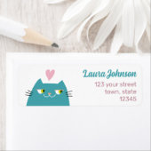 Étiquette Coeur rose Kawaii Chat Adresse de retour (En situation)