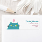 Étiquette Coeur rose Kawaii Chat Adresse de retour (En situation)