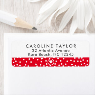 Étiquette Cœur Rouge Clair & Points Mignon Adresse de Retour