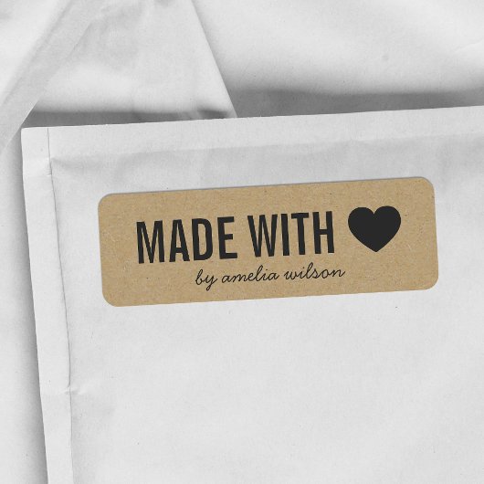 Étiquette Coeur Rustique Bold Fabriqué avec amour Faux Kraft