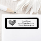 Étiquette Coeur Tourbillonnant noir avec blanc - Adresse de (En situation)