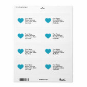 Étiquette Coeur turquoise (Feuille entière)