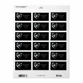 Étiquette Coeurs argentés sur Noir (Feuille entière)