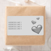 Étiquette Coeurs couleur gris argent avec texte personnalisé (En situation)