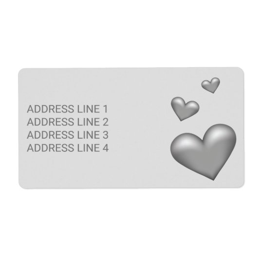 Étiquette Coeurs couleur gris argent avec texte personnalisé (Devant)