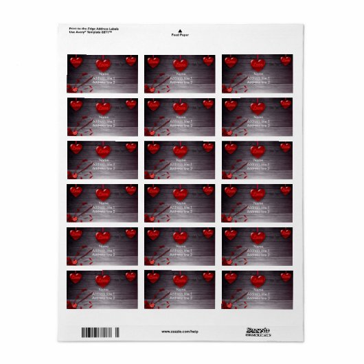 Étiquette Coeurs d'amour (Feuille entière)