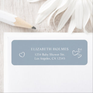 Étiquette Coeurs dessinés Dusty Blue Baby shower Adresse