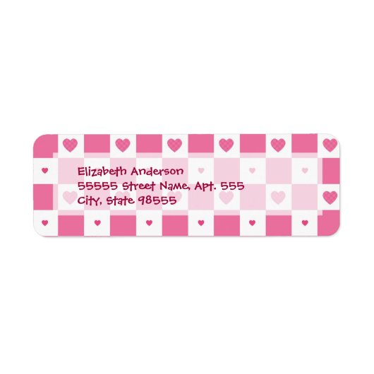 Étiquette Coeurs en damier rose et blanc (Devant)