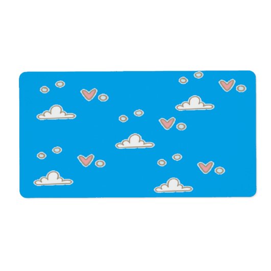 Étiquette Coeurs et nuages sur le bleu (Devant)