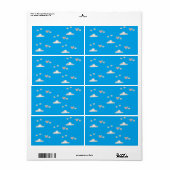 Étiquette Coeurs et nuages sur le bleu (Feuille entière)