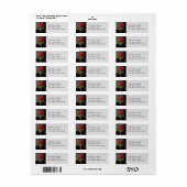 Étiquette Coeurs Grunge Noir avec Rose Rouge (Feuille entière)