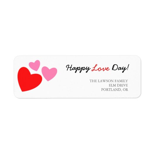 Étiquette Coeurs rose et rouge Joyeux Jour d'Amour (Devant)