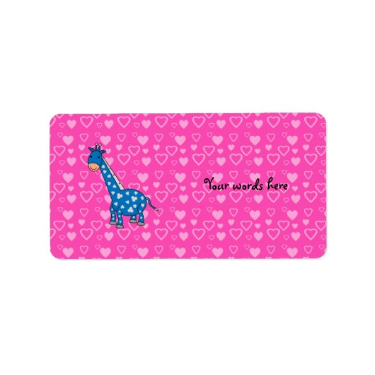 Étiquette Coeurs roses de girafe bleu (Devant)