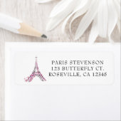 Étiquette Cœurs roses et papillons Tour Eiffel Paris (En situation)