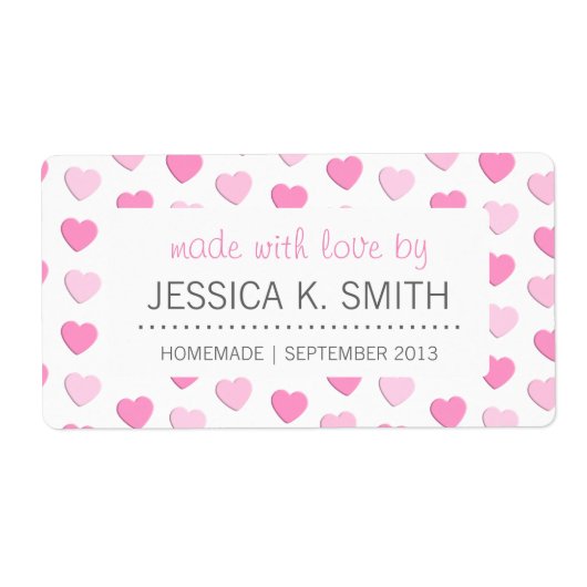 Étiquette Coeurs roses faits avec amour Confiture maison (Devant)