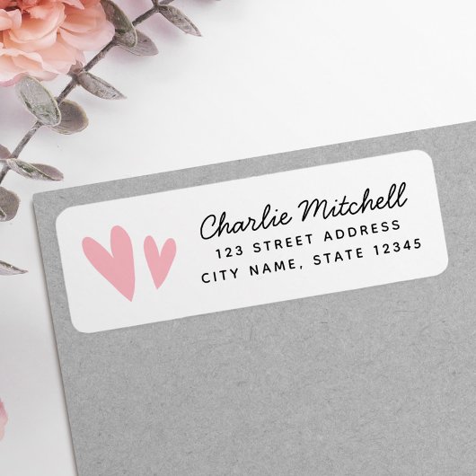 Étiquette Coeurs roses mignons écriture manuscrite adresse d