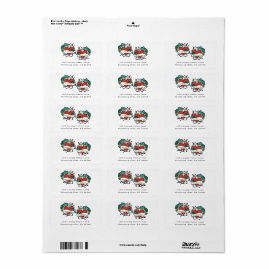 Étiquette Coeurs tatoués, Mariage graphique de tatouage (Feuille entière)