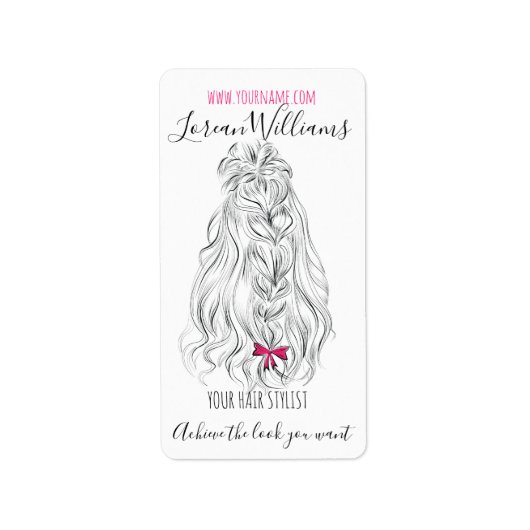 Étiquette Coiffure moderne Noir Blanc Vave Cheveux Rose Bow (Devant)